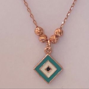 🧿925 Silver necklace diamond shape aqua evileye